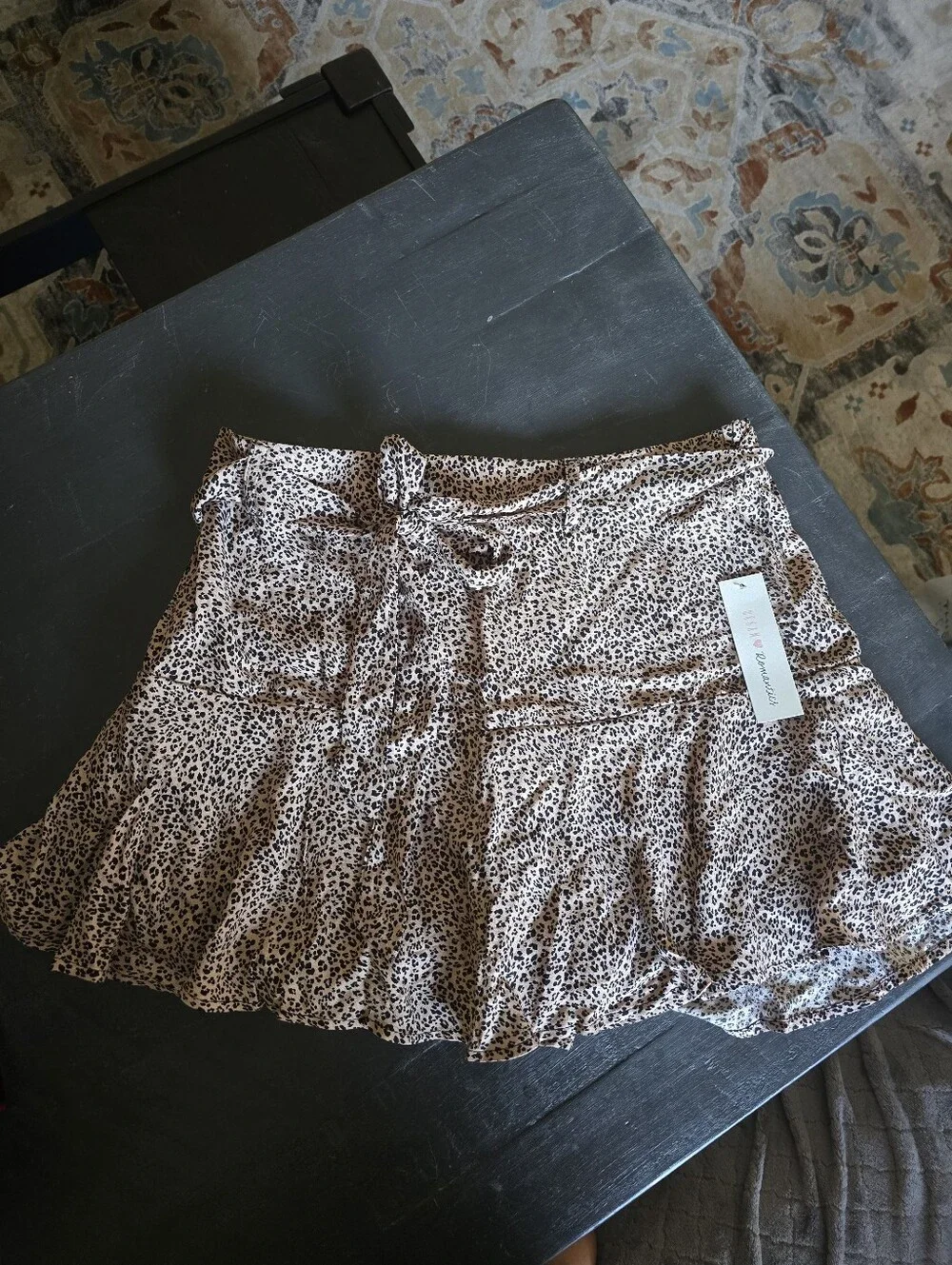 Urban Romanics Leopard Print Tie-Waist Mini Shorts - Beige